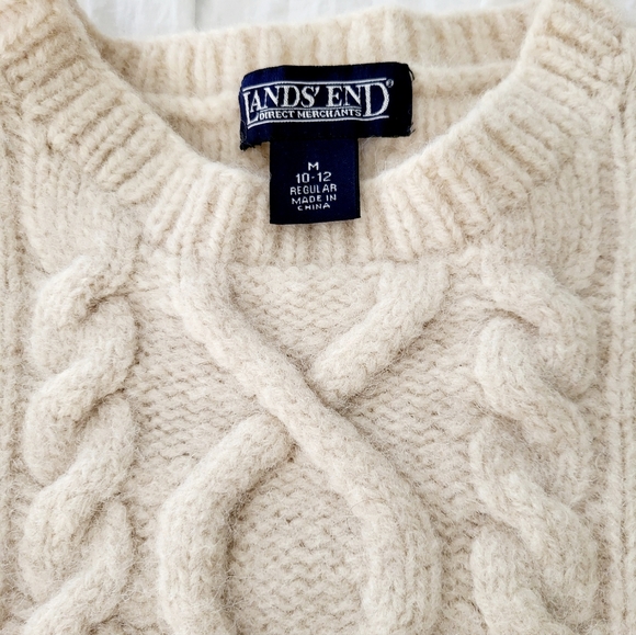 Lands' End 100% Wool Irish Fisherman Sweater - Picture 2 of 10